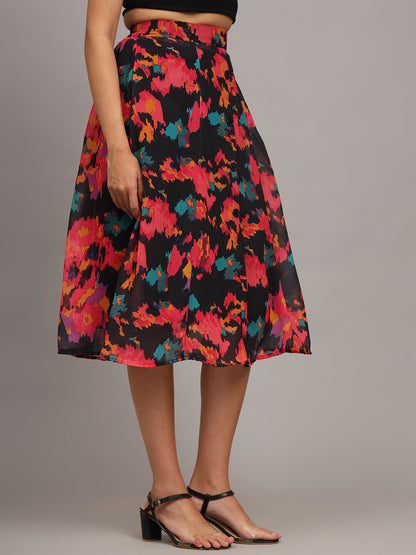 Floral Printed Georgette Knee-Length Flared Skirt