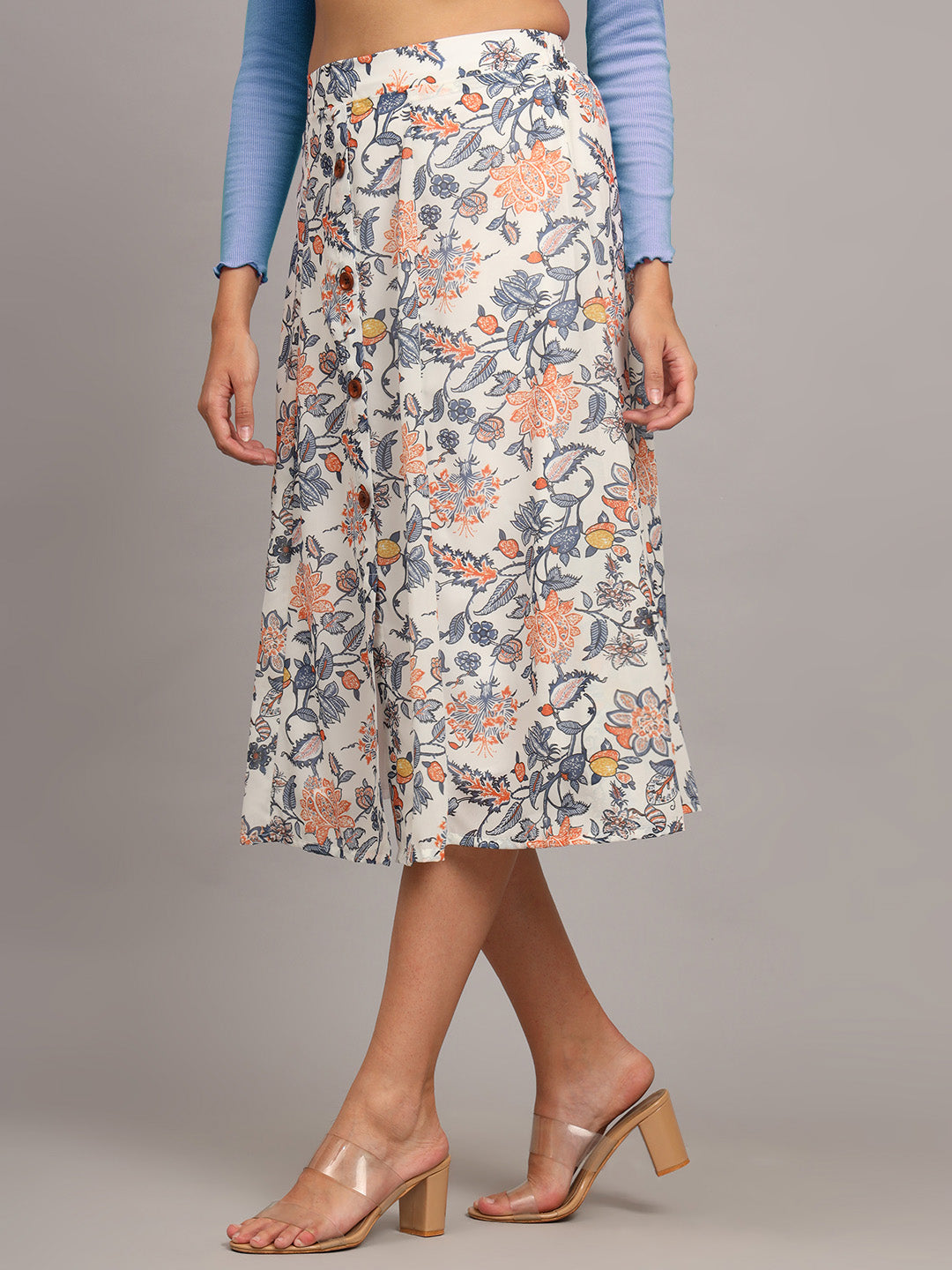 Printed Flared Midi Skirt