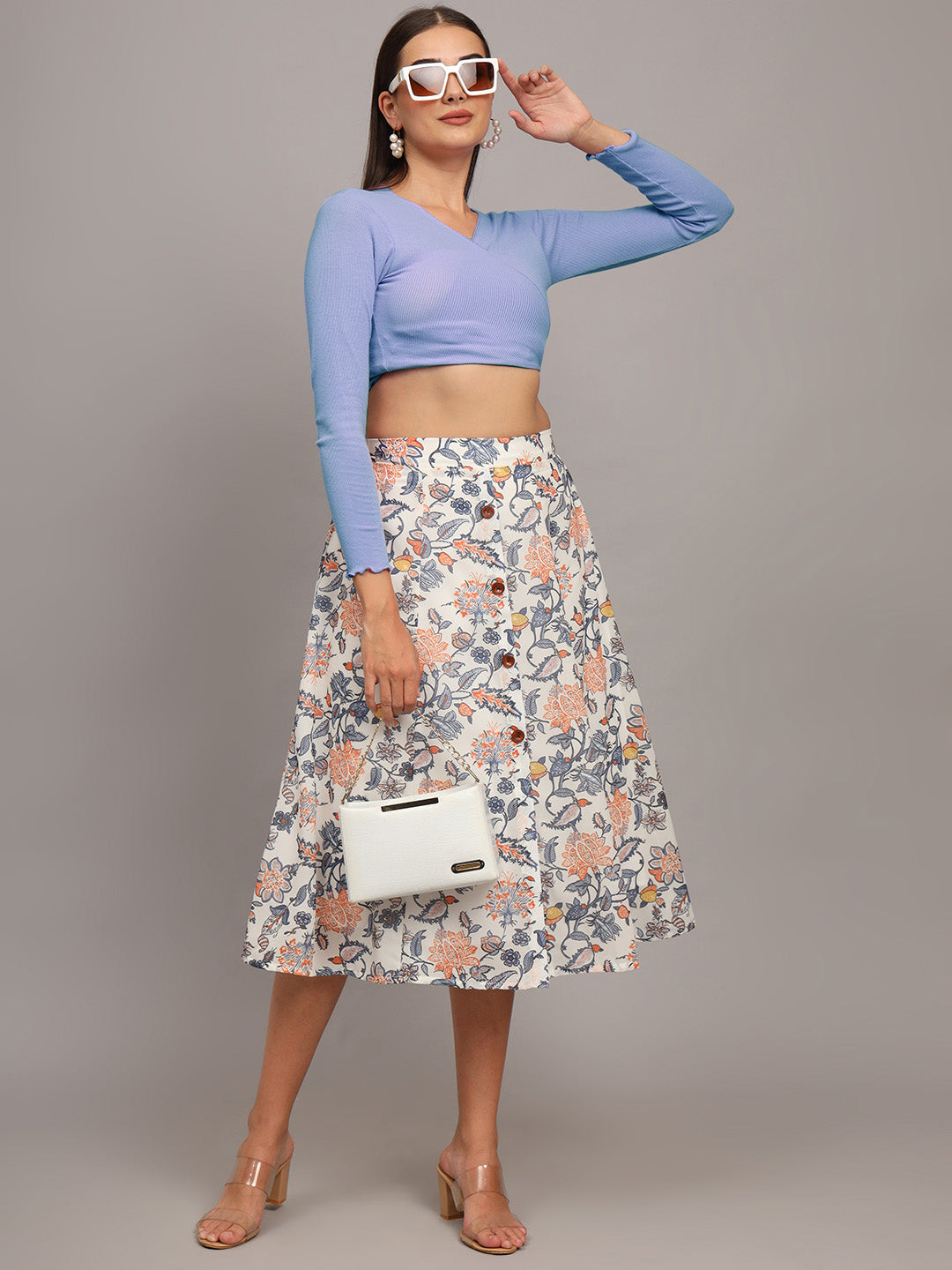 Printed Flared Midi Skirt