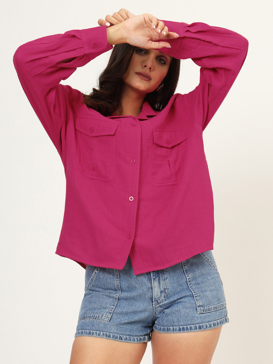 Classic Spread Collar Solid Cotton Oversized Casual Shirt