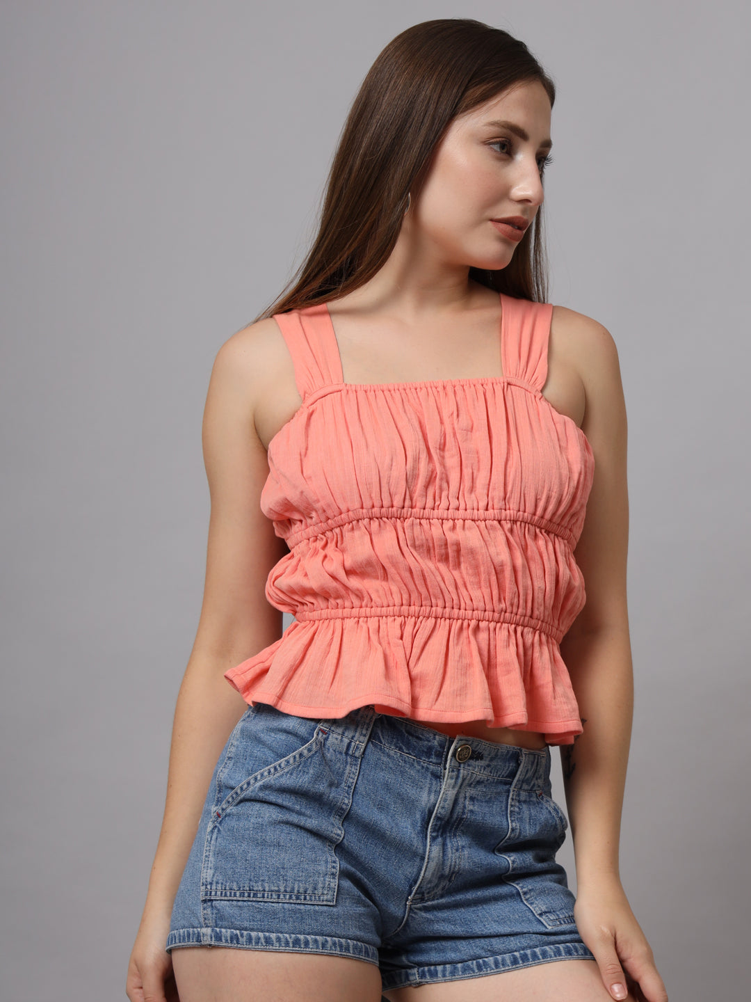 Cotton Cinched Waist Crop Top