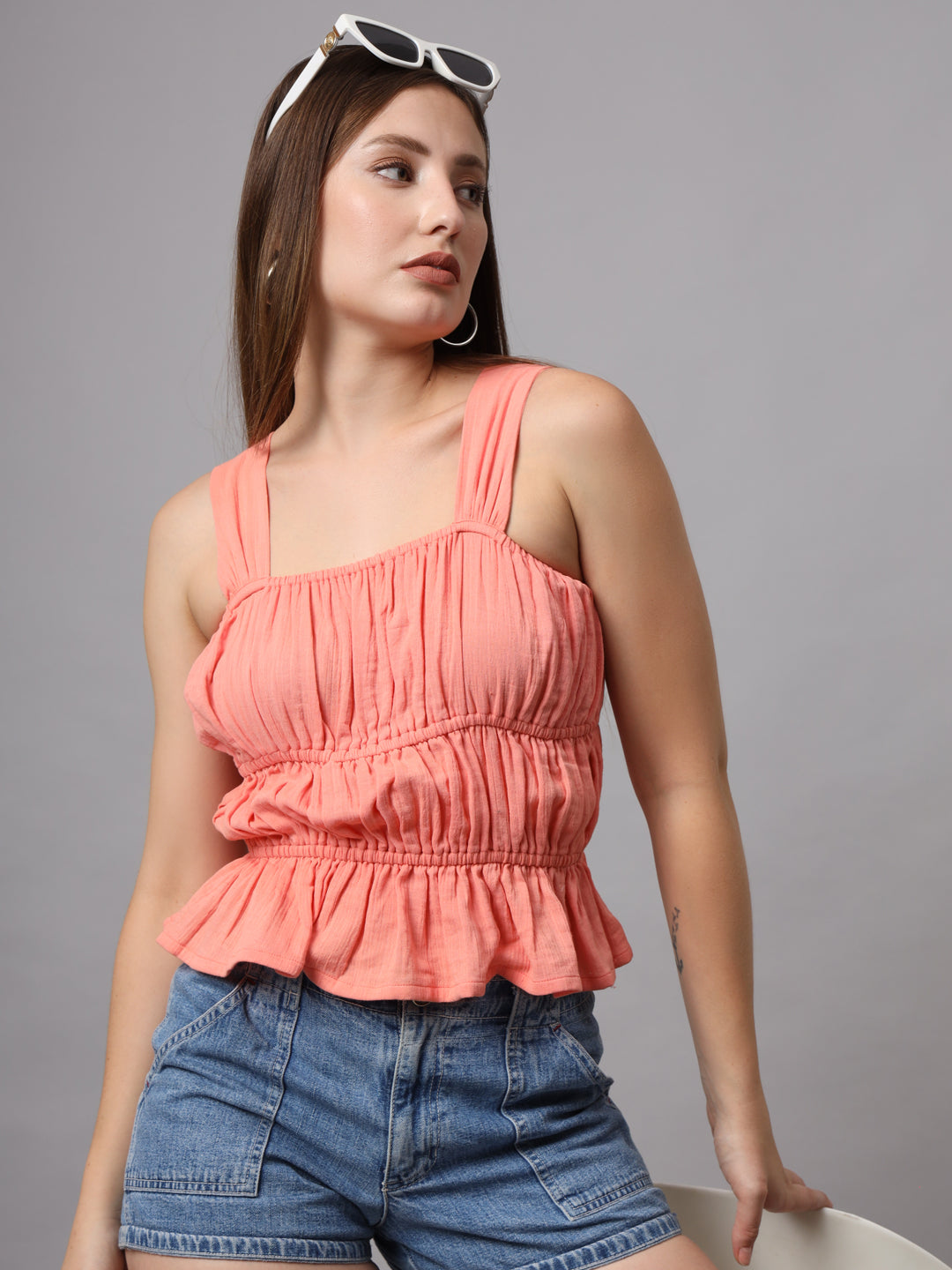 Cotton Cinched Waist Crop Top