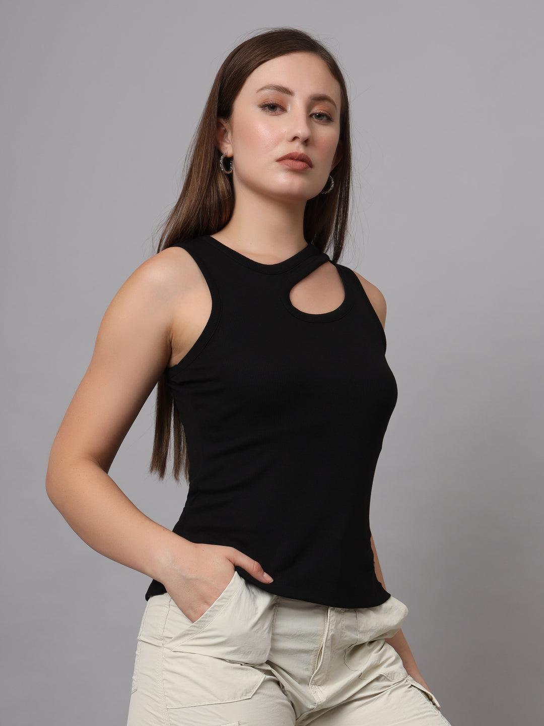 Shoulder Straps Ribbed Cut Out Fitted Eco Liva Modal Top