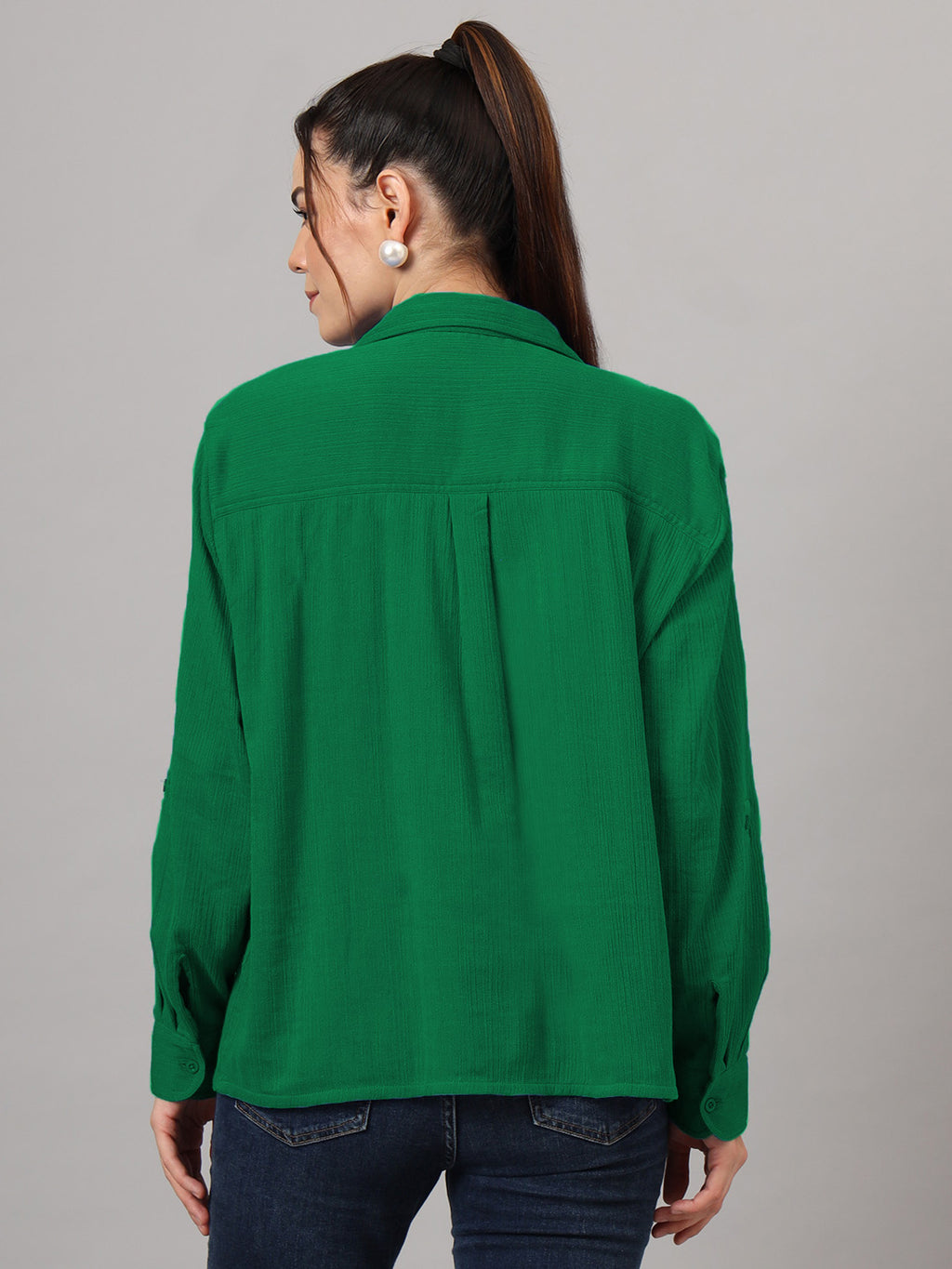 Women Classic Fit Solid Spread Collar Cotton Casual Shirt