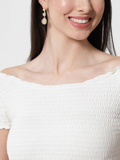 White Off-Shoulder Smocked Top