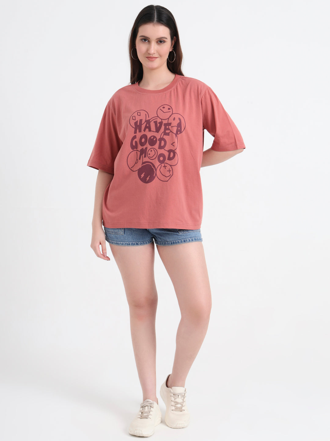 Women Printed Drop-Shoulder Sleeves T-shirt