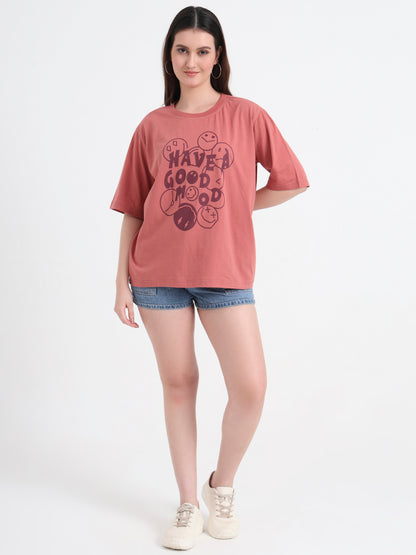 Women Printed Drop-Shoulder Sleeves T-shirt