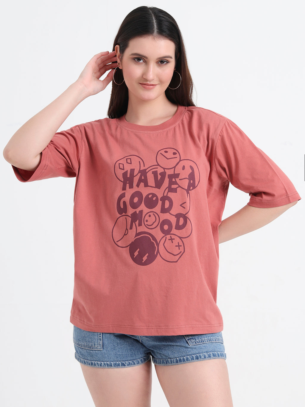Women Printed Drop-Shoulder Sleeves T-shirt