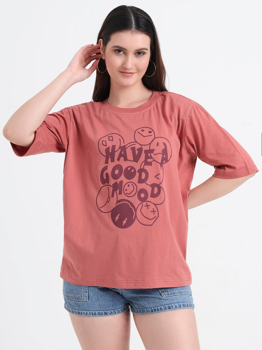 Women Printed Drop-Shoulder Sleeves T-shirt