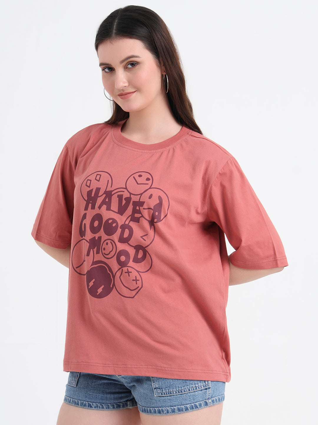 Women Printed Drop-Shoulder Sleeves T-shirt