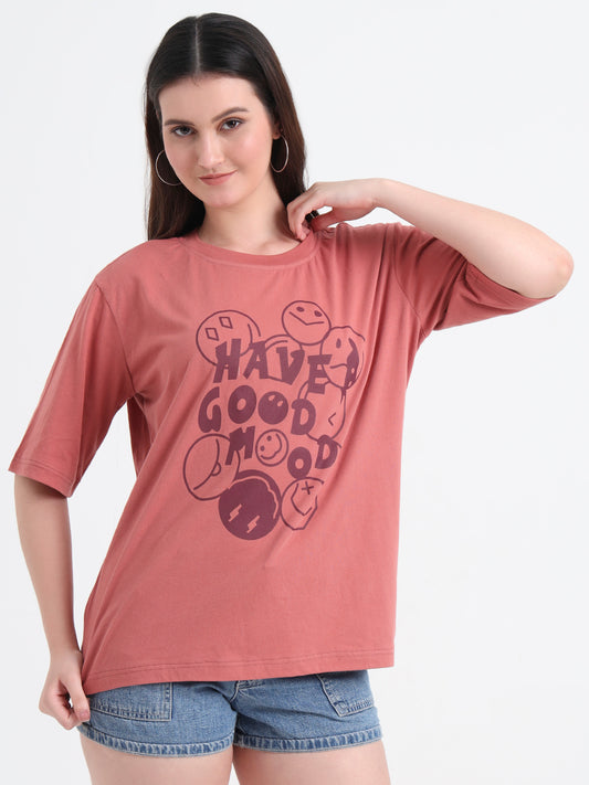 Women Printed Drop-Shoulder Sleeves T-shirt