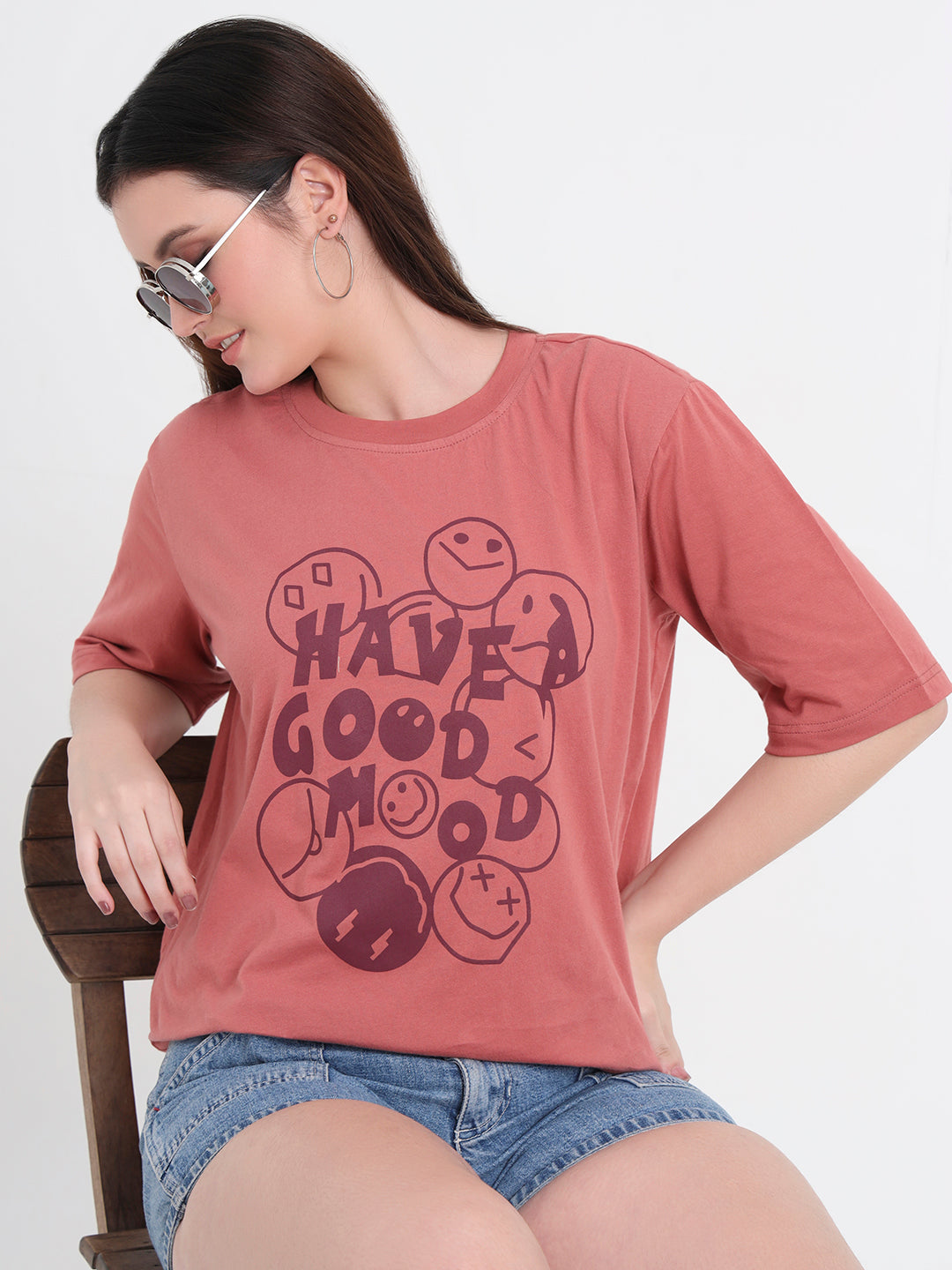 Women Printed Drop-Shoulder Sleeves T-shirt
