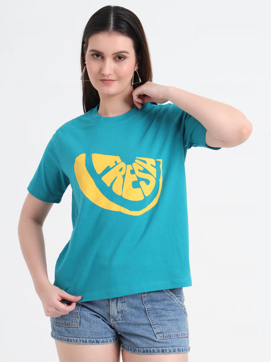 Typography Printed Round Neck Cotton T-Shirt