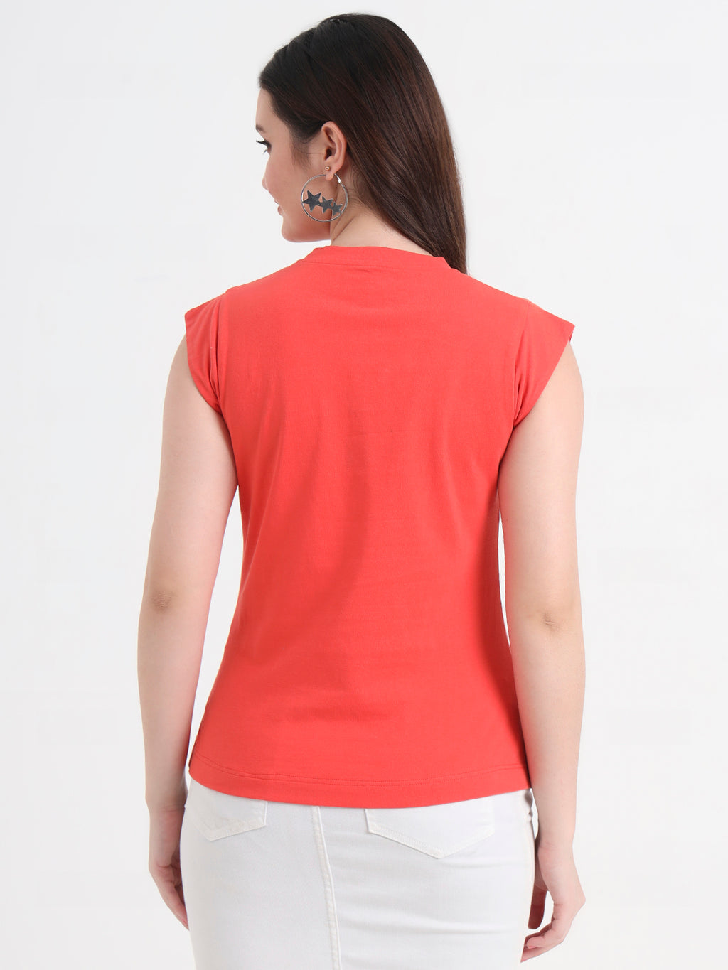 Round Neck Cap Sleeves Cotton T-shirt