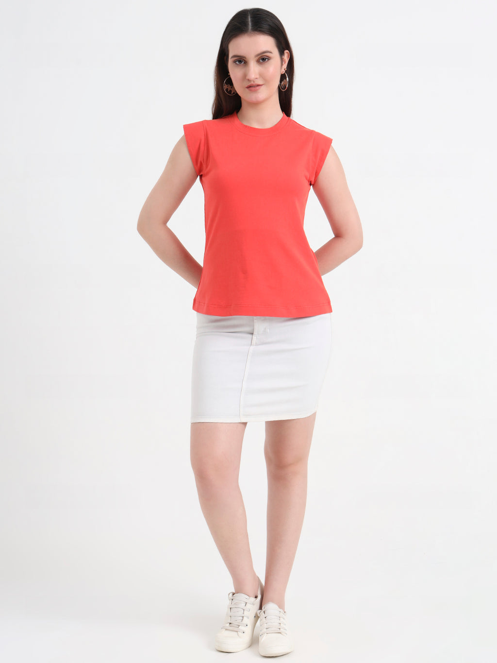 Round Neck Cap Sleeves Cotton T-shirt
