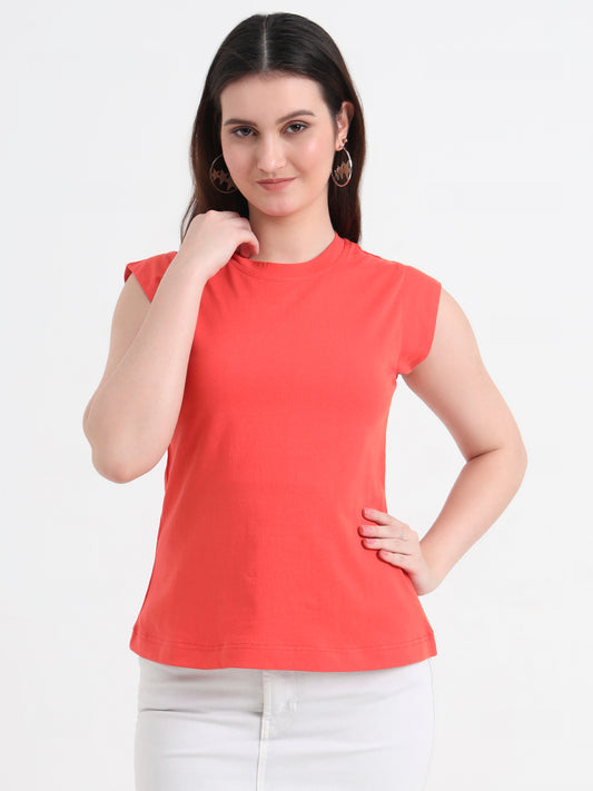 Round Neck Cap Sleeves Cotton T-shirt