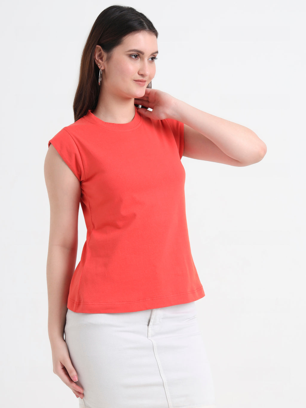 Round Neck Cap Sleeves Cotton T-shirt