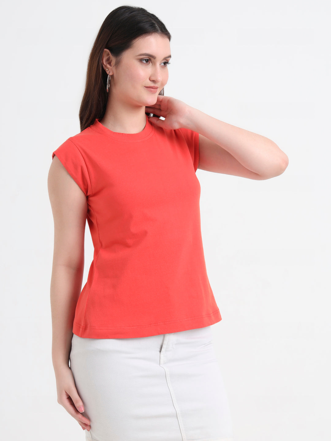 Round Neck Cap Sleeves Cotton T-shirt