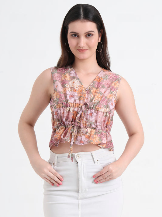 Floral Print Tie-up Crop Top