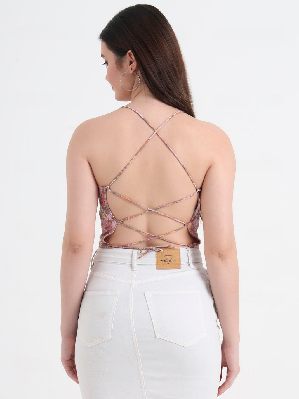 Floral Printed Styled Back Crop Top