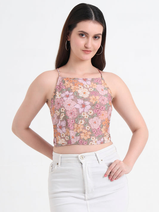 Floral Printed Styled Back Crop Top