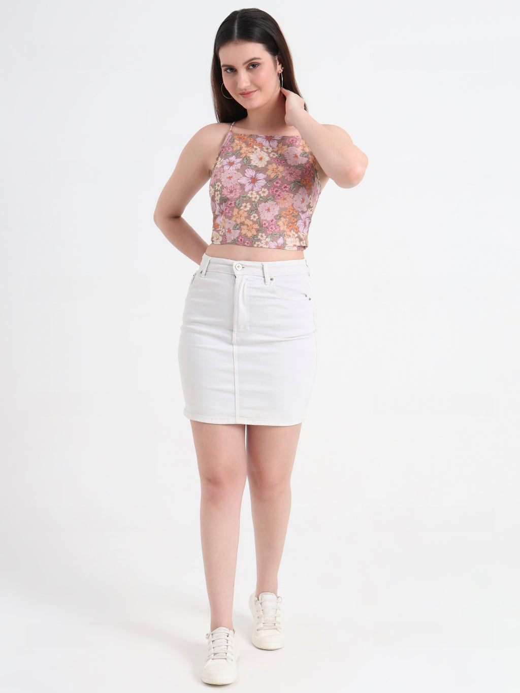 Floral Printed Styled Back Crop Top