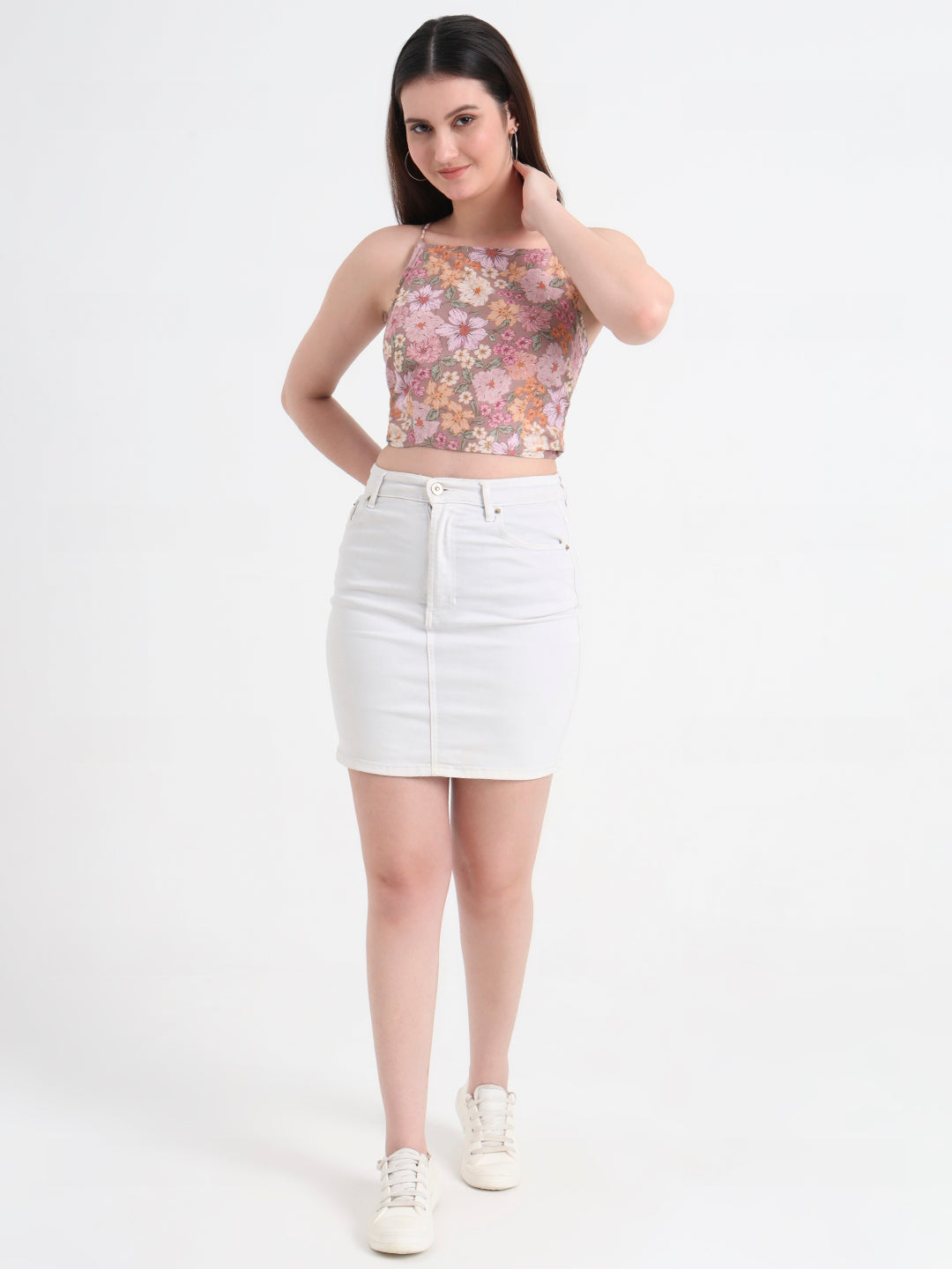 Floral Printed Styled Back Crop Top