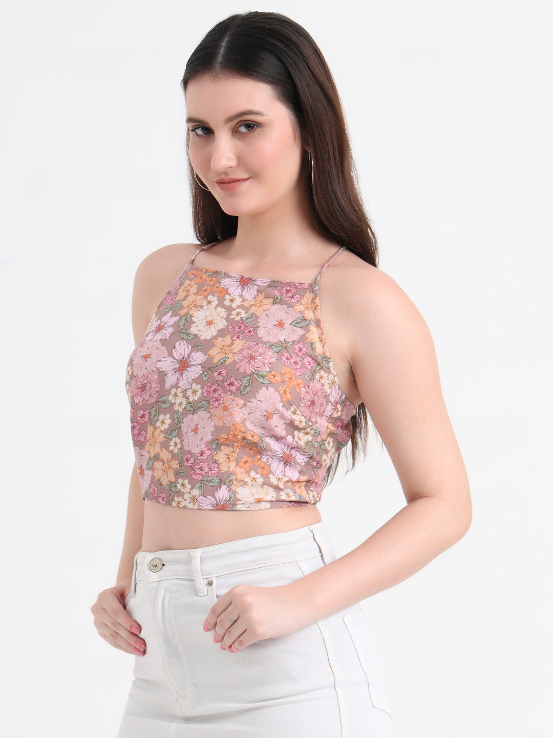 Floral Printed Styled Back Crop Top