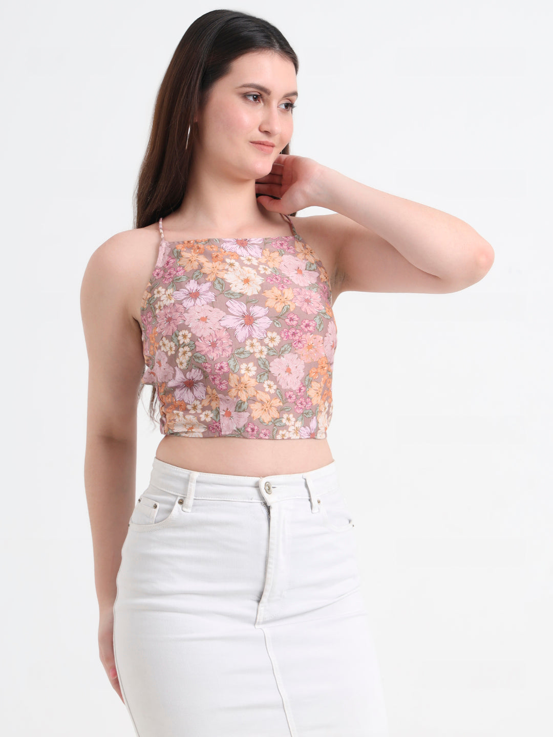 Floral Printed Styled Back Crop Top