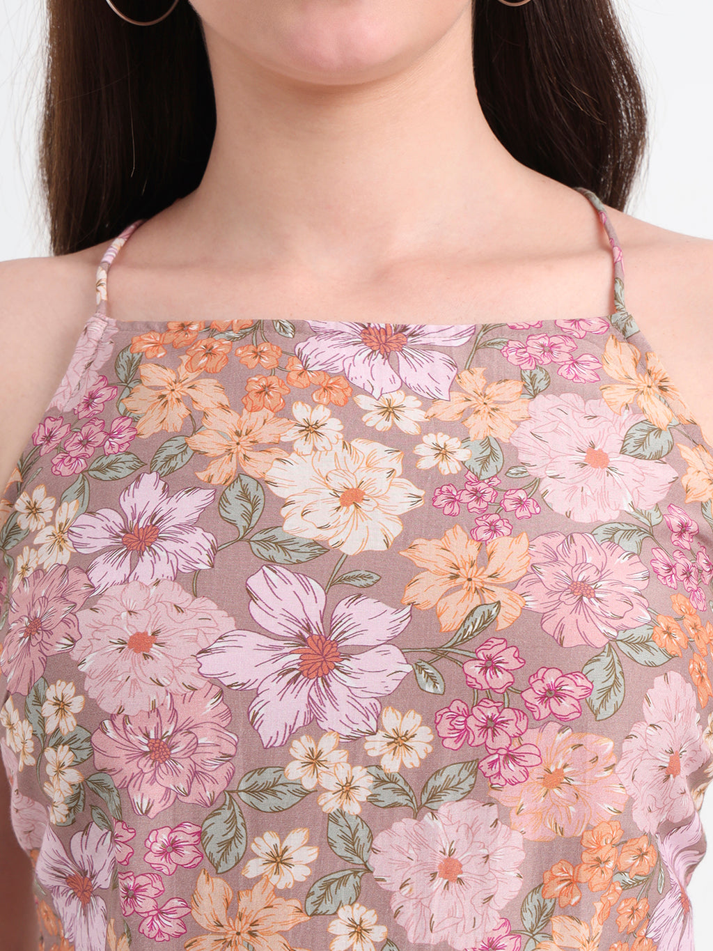Floral Printed Styled Back Crop Top