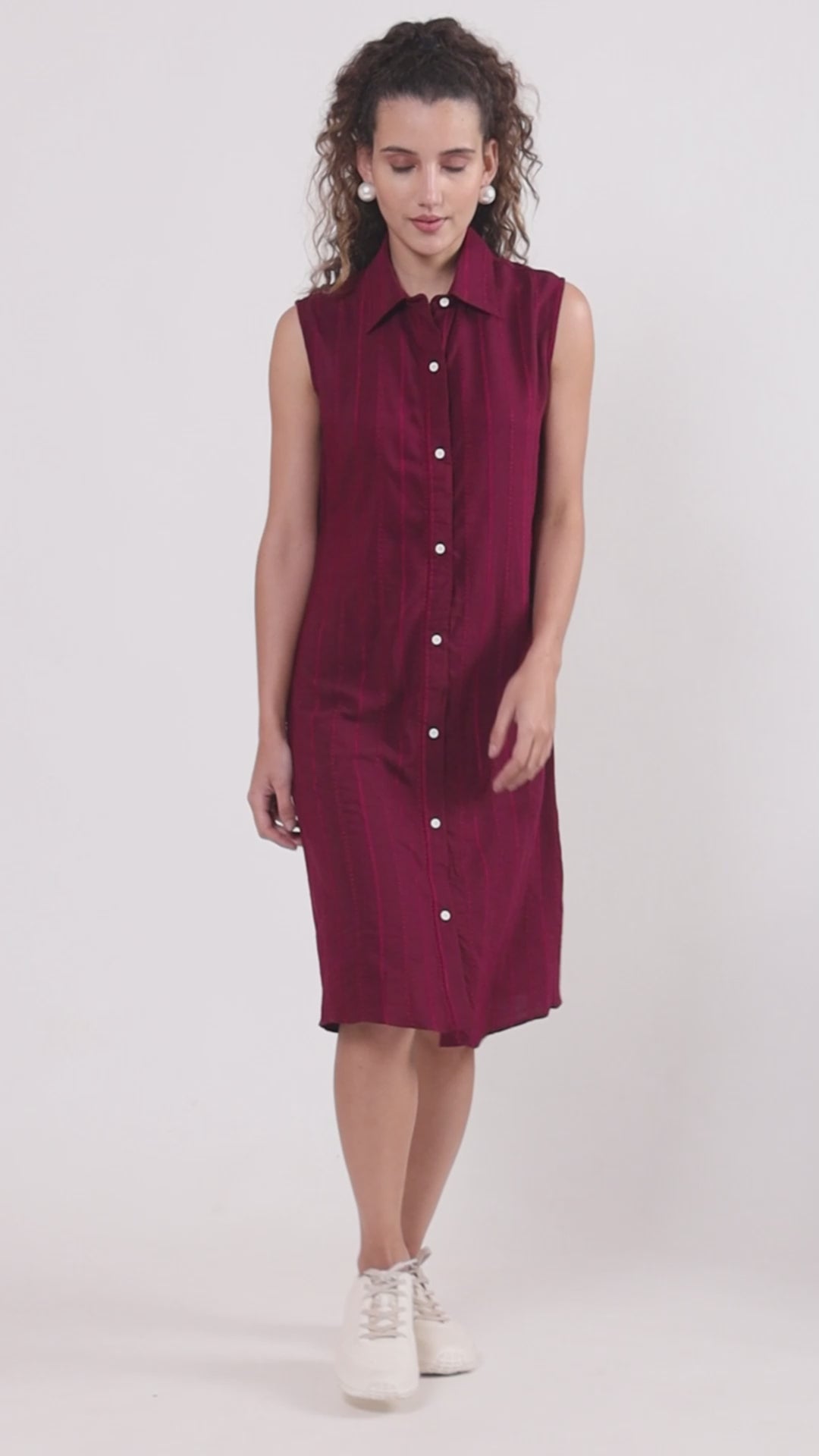 Women Shirt Collar A-Line Striped Dress